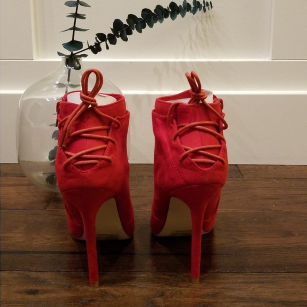 Sz 7.5 Chloee Ankle Boots | Red | Lace Up - Picture 4 of 7